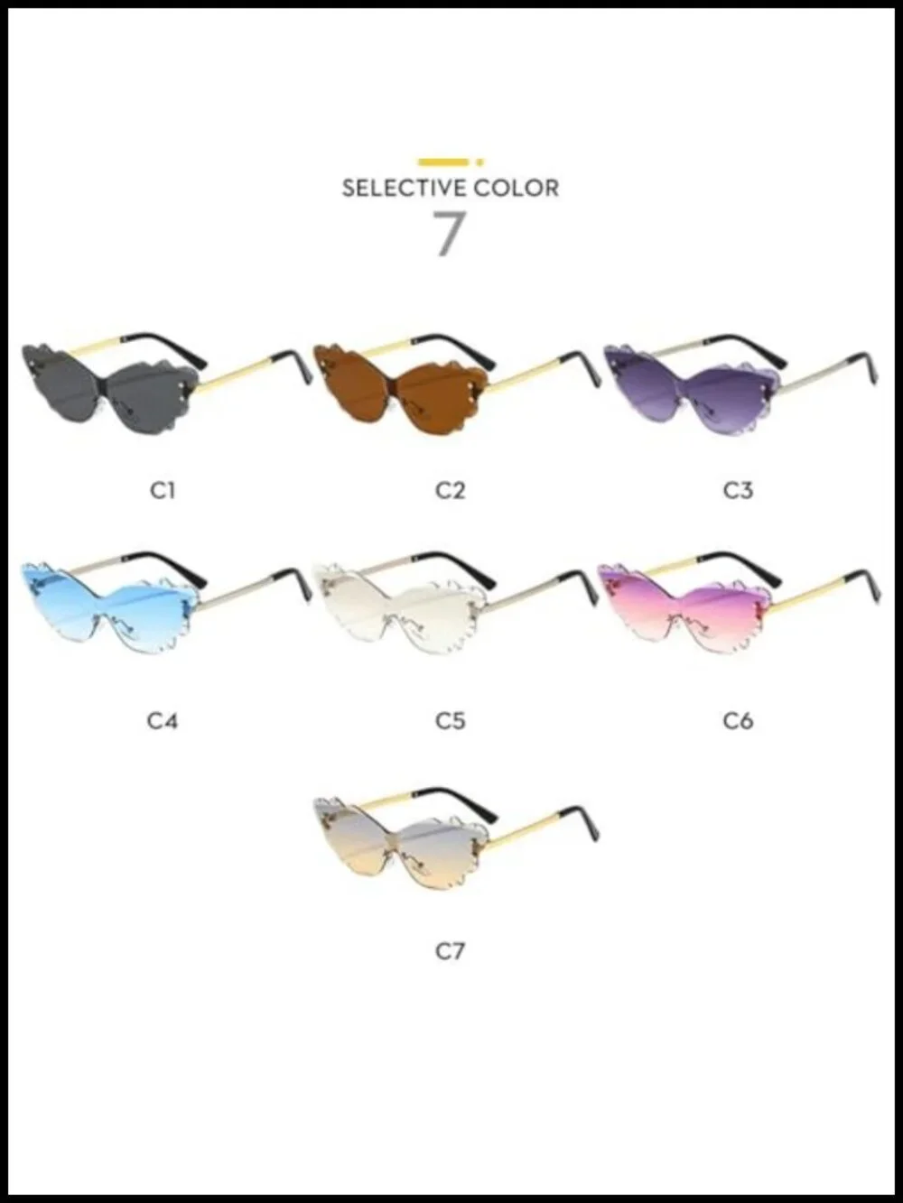 Rimless Cat Eye Sunglasses UV400 Metal Frame Trendy Shades Outdoor Travel